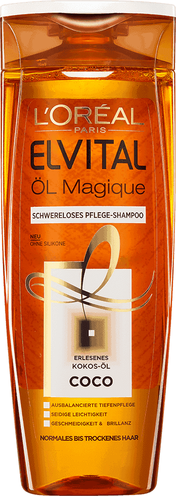 Pflege Fuer Trockenes Haar Elvital Oel Magique Coco Schwereloses Pflege Shampoo Packshot